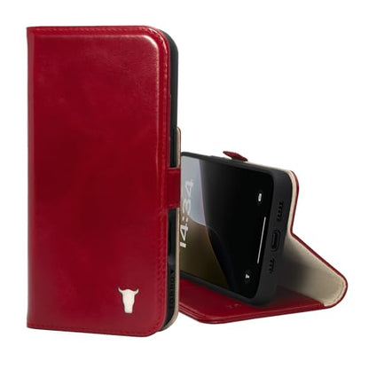 TORRO Premium Leather Case Compatible with iPhone 16 Pro 6.3" – Genuine Leather Wallet Flip Folio Case with Kickstand and Card Slots (Compatible with Official MagSafe Chargers) - Red - color: Red