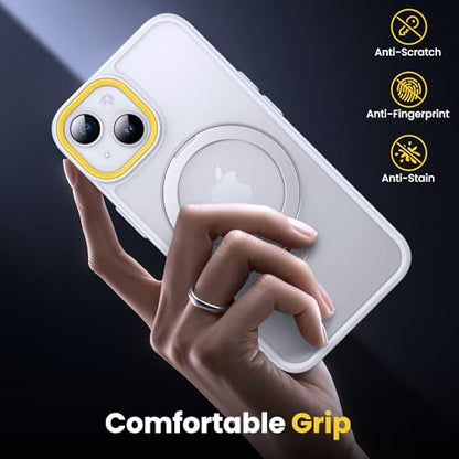 Supdeal Magnetic Stand Case for iPhone 13/14, [360° Rotating Invisible Kickstand] [Compatible with Mag Safe] [Military Grade Protection] Ring Magnet Holder Matte Phone Cover, 6.1'', White - color: White, size: iPhone 13/14
