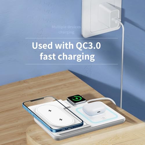 3-in-1 Wireless Fast Charging Station Foldable Stand Compact Design for Phones, Watches and Earbuds for Home Office Travel-Black - color: Black