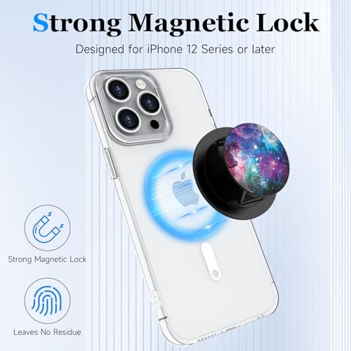 Compatible with MagSafe Phone Socket, Magnetic Expanding Phone Stand iPhone Finger Holder Compatible with MagSafe Accessories, iPhone 17 16 15 14 13 12 Pro Max Plus Mini (Nebula Galaxy) - color: Nebula Galaxy