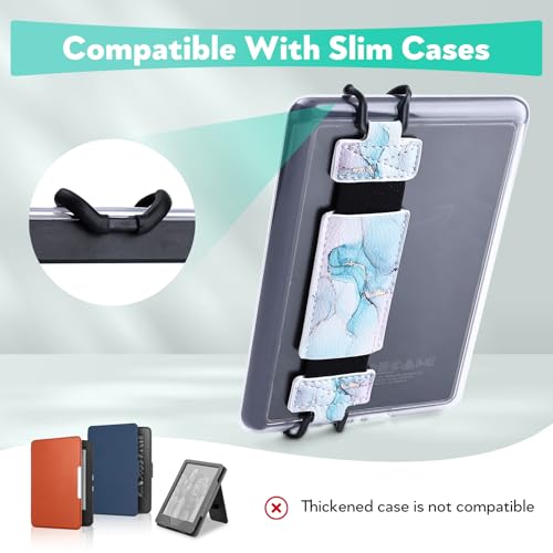 Secure Hand Strap for Kindle and Tablet - High Elasticity Finger Grip Holder Accessories for 6-8 Inches E-Book Tablet. - color: Green Marble