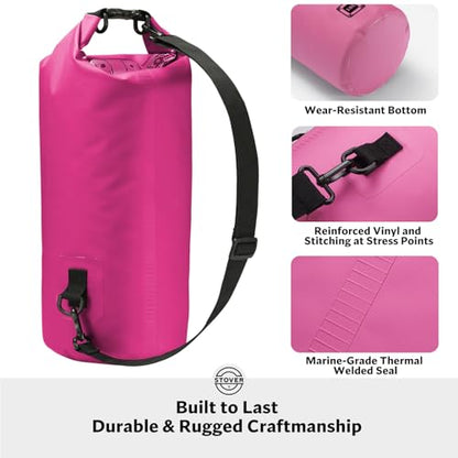 STOVER 5/10/25/30/40L Waterproof Dry Bag, Medium Lightweight Roll Top Dry Bag Backpack w/Waterproof Phone Case, Kayaking, Travel, Hiking, Fishing, Tubing, Camping, the Beach, Men/Women (Pink) - color: 5/10l Pink, size: 10L