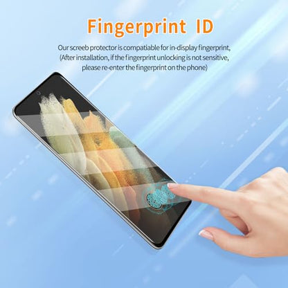 3 Pack Curved Tempered Glass Screen Protector Applicable for Samsung Galaxy S21 Ultra 5G 6.8inch, Support Fingerprint ID Friendly Tempered Glass Screen Protective, HD Clear Scratch Resistant Suitable - color: s21Ultra