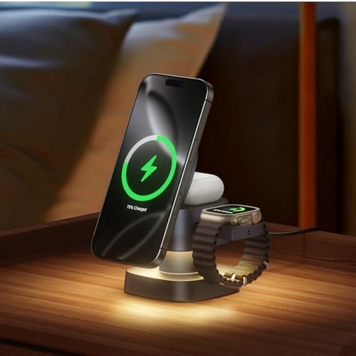 3 in 1 Charging Station with Night Light, 4 in 1 Wireless Charger for Apple - color: Gray