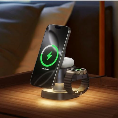 3 in 1 Charging Station with Night Light, 4 in 1 Wireless Charger for Apple - color: Gray