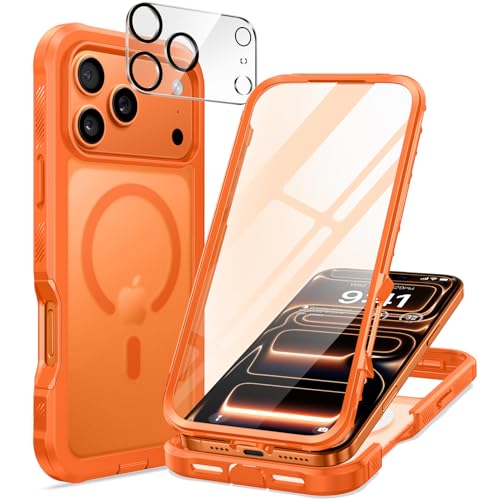 seacosmo for iPhone 17 Pro Case, Full Body Bumper with Built-in Tempered Glass Screen and Camera Lens Protector, Compatible with MagSafe, Shockproof 17 Pro Phone Case, 6.3", Orange Matte - color: Orange Matte, size: iPhone 17 Pro 6.3"