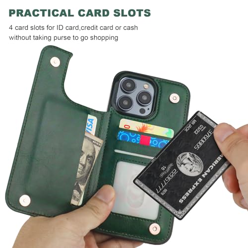 ONETOP for iPhone 15 Pro Max Wallet Case with Credit Card Holder,Green | Kickstand,ID/Cash Holder,Case Wallet with Card Slots,Double Magnetic Clasp,Durable PU Leather Shockproof Cover for Women Men - color: Green