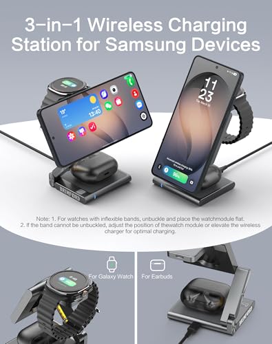 Qi2 Wireless Charging Station for Samsung Galaxy, Watch & Buds, 4 in 1 - color: Grey