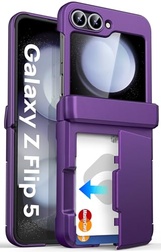 ASAFCASE for Samsung Galaxy Z Flip 5 Wallet Case with Card Holder, Purple | Outer Screen Protector, Hard Hinge Protection, Shockproof Rugged Phone Protective Cover Case for Galaxy Z Flip 5 5G 2023 - color: Dark Purple, size: Galaxy Z Flip 5