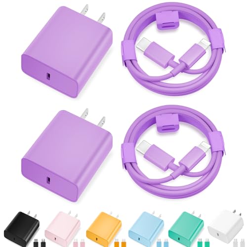 iPhone Charger Fast Charging,2Pack 20W Type C Fast Charger Block with [10FT&6FT] USB C to Lightning Cable Compatible for iPhone 14/13/12/11 Pro Max/Xs Max/XR/X,iPad (Purple, C to Lightning) - color: Purple