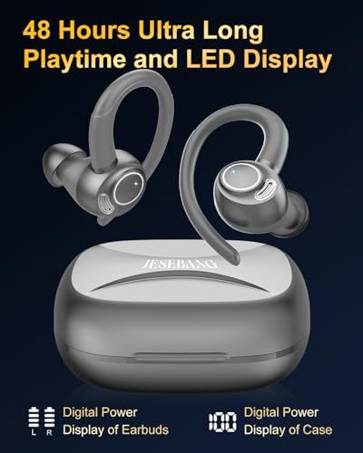 Wireless Earbuds, Bluetooth 5.4 Headphones Sport Over Ear Buds With ENC Mic - color: Grey