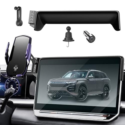 Car Phone Mount for 2024–2026 Volkswagen Atlas/Atlas Cross Sport, Smart Auto-Clamping on 12" Touchscreen, 15W Wireless Fast Charging, 360° Adjustable, Without Blocking Airflow - size: for Volkswagen Atlas | 2024-2026