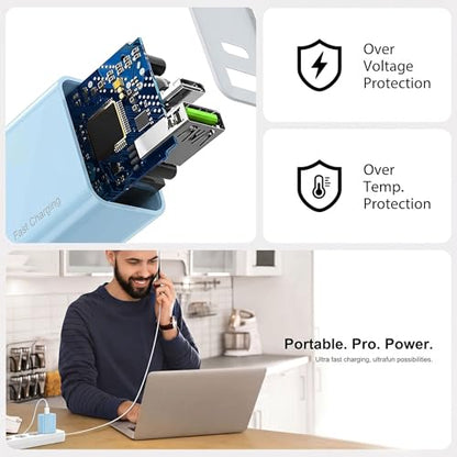 4 Pack USB C Charger Block,20W USB-C & USB-A Port Charger，for i Phone 17/16/15/14/13/12/11/X/8, i Pad and More，Blue - color: 4p blue