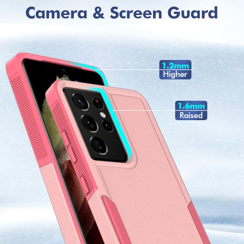 for Samsung Galaxy S21 Ultra Case: Dual Layer Protective Heavy Duty Cell Phone Cover Shockproof Rugged with Screen Protector - Military Protection Bumper Tough - Samsung Galaxy S21 Ultra 5G, Pink - color: Pink (PC) + Pink (TPU)