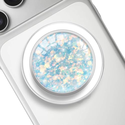Transparent Magnetic Phone Grip Compatible with Magsafe，Collapsible Mobile Phones Stand Holder for Smartphone Tablet Cell Phone Accessory - Clear Crystal Blue Glitter - color: Blue Glitter