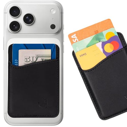 Wallaroo Premium Leather Cell Phone Wallet Stick On - Android and iPhone Wallet and Card Holder for Women and Men - Durable with Non-Slip Lining Secures Up to 3 Cards - color: Black