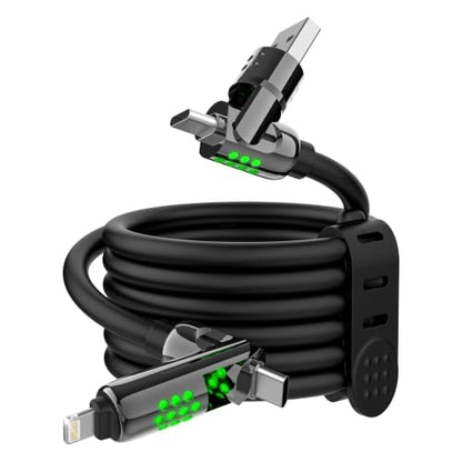MFish 4-in-1 Fast Charging Cable with Case, 6.6FT, Black - color: Black(4-in-1)