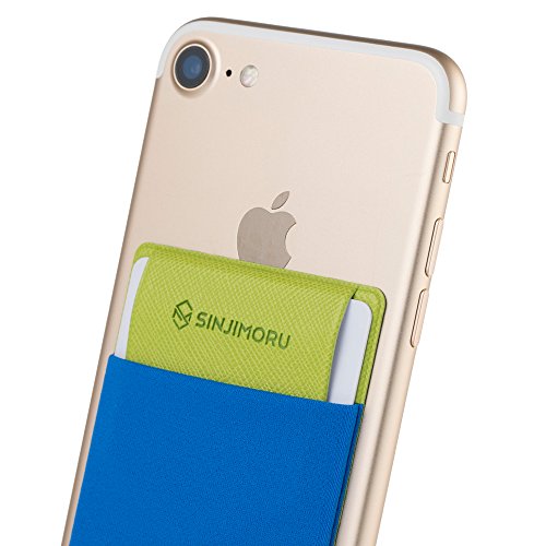 Sinjimoru Card Holder for Back of Phone, Stick on Phone Wallet, Blue | Sinji Pouch Flap, stretchy fabric credit card case, secure flap cover, adhesive phone wallet, universal fit - color: blue