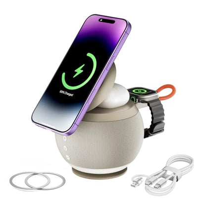 Bluetooth Speaker with Wireless Charging Stand, Brown - color: Brown