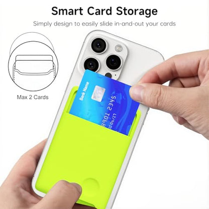 oakxco Phone Wallet Stick On, Secure Phone Card Holder Silicone, Adhesive Pocket Sleeve ID Credit Card, Slim Thin Card Case for Men Women Cute, Compatible with Apple iPhone Samsung Pixel, Neon Green - color: Neon Green