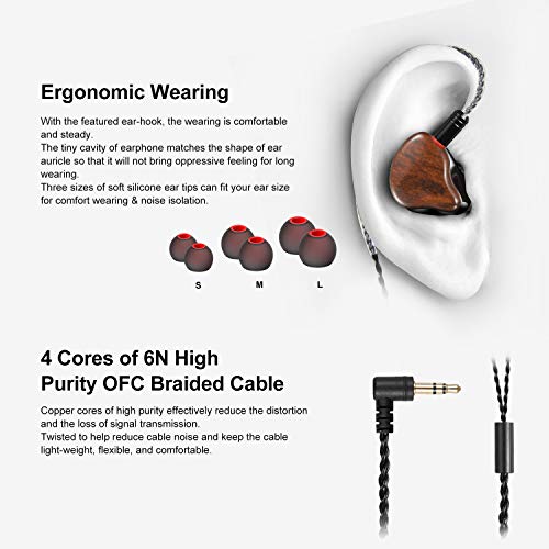 DEMAKE in Ear Monitor with Detachable 3.5mm Cable, with Mic - color: Wood Grain, size: With Mic