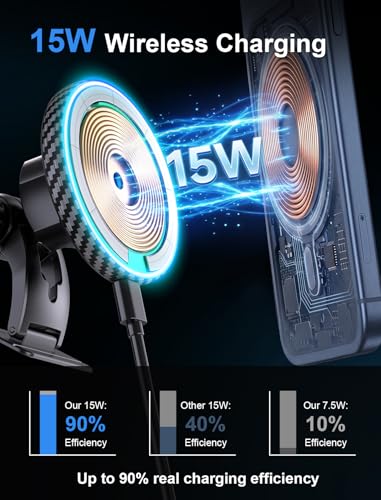 for iPhone Magsafe Car Mount Charger Vent-LED Wireless Car Charger - color: Gcarbon fiber