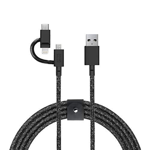 Native Union Belt Cable Universal - 6.5ft Ultra-Strong Reinforced [MFi Certified] Durable Charging Cable with 3-in-1 Adaptor for Lightning, USB-C and Micro-USB Devices (Black) - color: Cosmos