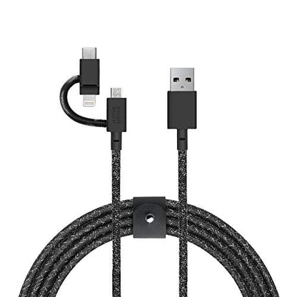 Native Union Belt Cable Universal - 6.5ft Ultra-Strong Reinforced [MFi Certified] Durable Charging Cable with 3-in-1 Adaptor for Lightning, USB-C and Micro-USB Devices (Black) - color: Cosmos