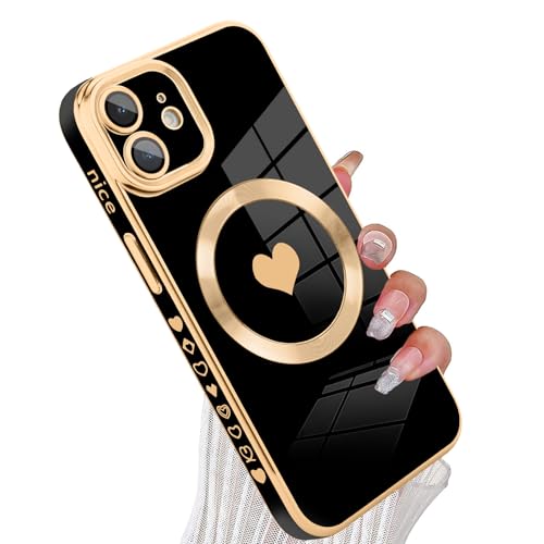 tharlet Magnetic for iPhone 11 Case Cute Love Heart Luxury Plating | [Compatible with Magsafe] with Full Camera Lens Protection and screen protector, Gift giving & daily matching Black - color: Black Love Heart, size: iPhone 11