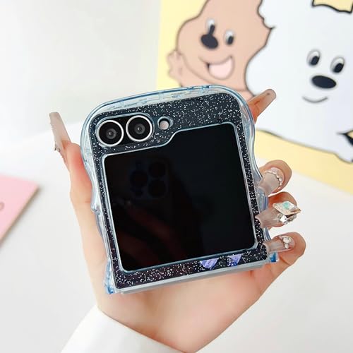 UEEBAI Wave Butterfly Case for Samsung Galaxy Z Flip 5/Z Flip 6/Z Flip 7 FE 5G Case, Pretty Bling Star Butterfly Cute Shiny Glitter Phone Cover Bling Clear Cover Curly Shockproof Girly - Blue - color: Blue, size: Z Flip 7 FE/Z Flip 6/Z Flip 5 5G