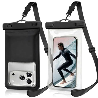 2-Pack IPX8 Waterproof Phone Pouch Set Black | Sturdy Lock, Interior Card Holder, Dry Bag, Beach Essentials, Compatible for iPhone 17-11, for Galaxy S25-23 - color: Black