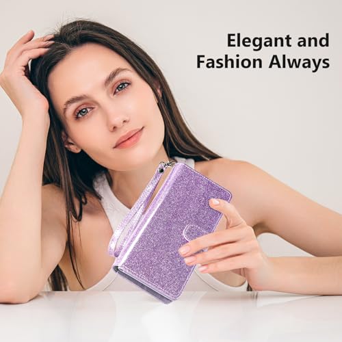 Varikke for iPhone 14 Plus Wallet Case Detachable with Card Holder for Women, Fashion Glitter Leather Strap Strong Magnetic Flip Wallet Removable Phone Case Cover for iPhone 14 Plus 6.7", Light Purple | Strong Magnetic Detachable, with 9-Card Holder Slots