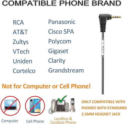 Wantek Phone Headset with Microphone Noise Cancelling,Telephone Headset 2.5mm Jack Compatible with Panasonic AT&T Uniden Cisco Linksys Grandstream Vtech Polycom Cordless Office Phones - color: Black