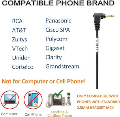 Wantek Phone Headset with Microphone Noise Cancelling,Telephone Headset 2.5mm Jack Compatible with Panasonic AT&T Uniden Cisco Linksys Grandstream Vtech Polycom Cordless Office Phones - color: Black
