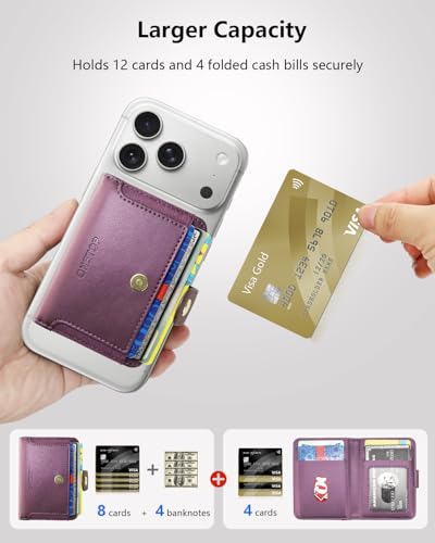 ONETOP for MagSafe Wallet,Magnetic Phone Wallet with 5 Card Slots,Purple | 1-12 Cards/Cash Holder for iPhone 17/16/15/14/13/12 Series,Detachable Wallet Stick-On Back,PU Leather RFID Blocking Kickstand - color: Purple