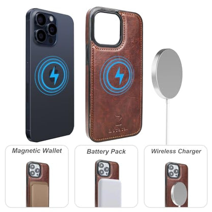 Bocasal for MagSafe Wallet Case Card Holder for iPhone 15 Pro Max Brown - color: Brown for MagSafe