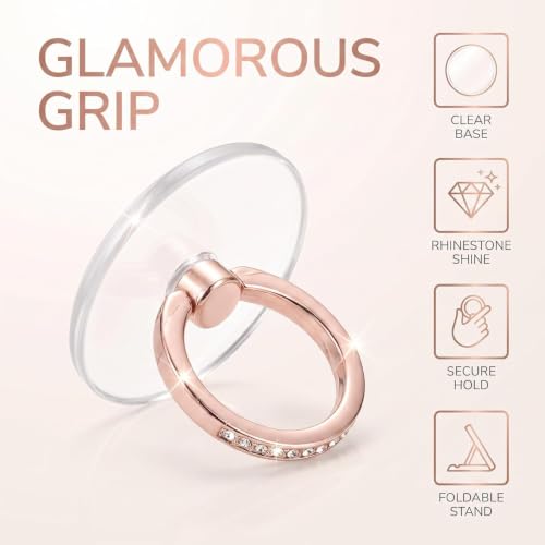 3 Pcs Finger Ring Set Stands Cellphone Ring Holder, Rhinestones Phone Holder 360° Rotation Ring Stand, Clear Cell Phone Kickstand for Most of Phones, Tablets