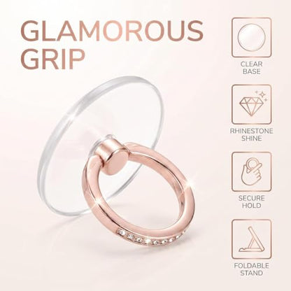 3 Pcs Finger Ring Set Stands Cellphone Ring Holder, Rhinestones Phone Holder 360° Rotation Ring Stand, Clear Cell Phone Kickstand for Most of Phones, Tablets