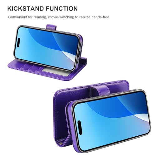 Bocasal Detachable Wallet Case Card Holder for iPhone 16 Pro Max Purple | RFID Blocking Kickstand Card Slots Holder PU Leather Magnetic Shockproof Wrist Strap Removable Flip Protective Cover 6.9 inch - color: Purple