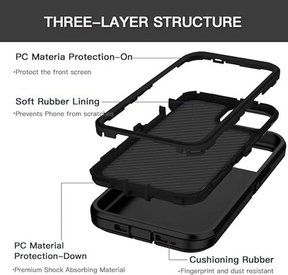 Apple iPhone 13 / iPhone 14 / iPhone 15 / iPhone 16e / iPhone 17e Case (6.1") Rugged Case Heavy Duty Shockproof Dust/Drop Proof Dual Layer Cover Black - color: Black
