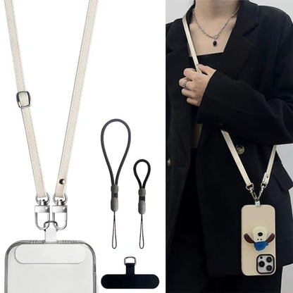BFSD·DM Phone Crossbody Strap, 2× Pads,1× Leather,1× Phone Wrist Strap,1× Adjustable Finger Strap,Crossbody Phone Lanyards,Compatible with Most Smartphones(Pale Apricot) - color: Pale Apricot