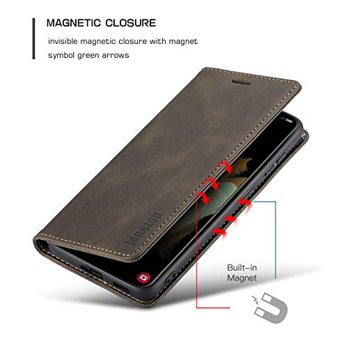 Samsung Galaxy S21 FE 5G Wallet Case with Card Holder RFID Blocking Kickstand Magnetic,Leather Flip Case Wallet for Samsung Galaxy S21 FE 5G 6.4 Inch (Coffee) - color: Coffee, size: S21 FE 6.4"