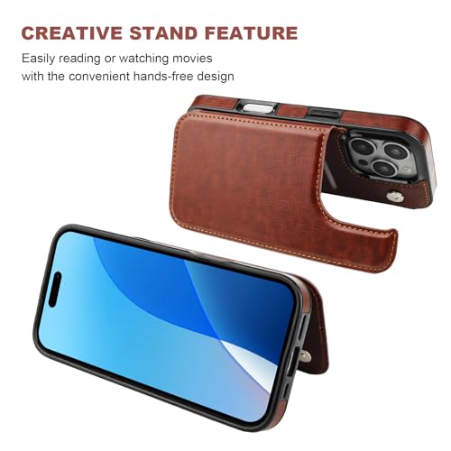 ONETOP for iPhone 16 Pro Wallet Case with Credit Card Holder,Brown | Kickstand,ID/Cash Holder,Case Wallet with Card Slots,Double Magnetic Clasp,Durable PU Leather Shockproof Cover for Women Men - color: Brown