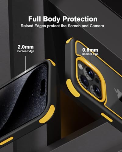 Mobnano Compatible with iPhone 15 Pro Max Case, with Multicolor Protective Shockproof Bumpers, Crystal Clear Back Not Yellowing Anti-Scratch Hard PC Back & Soft Silicone TPU Frame Cover - Black/Yellow - color: Black/Yellow, size: iPhone 15 Pro Max
