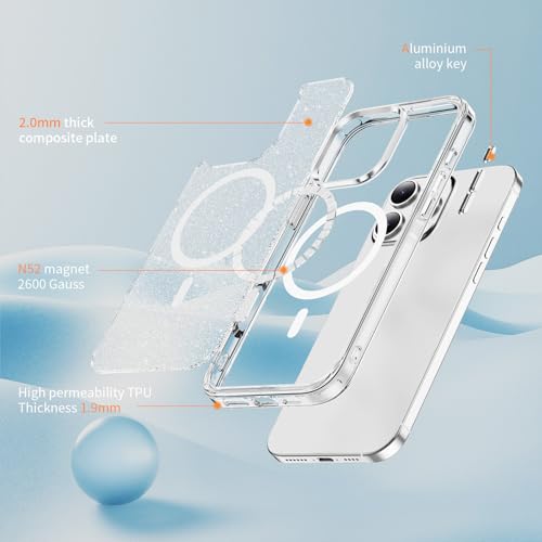 LEMAXELERS Clear Sparkly Magnetic Case for iPhone 15 Pro -Clear SF | Glitter Anti-Yellowing Slim TPU Bumper Compatible with Magsafe Shockproof Protective Transparent Cover - color: Clear, size: iPhone 15 Pro