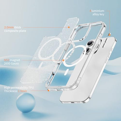 LEMAXELERS Clear Sparkly Magnetic Case for iPhone 15 Pro -Clear SF | Glitter Anti-Yellowing Slim TPU Bumper Compatible with Magsafe Shockproof Protective Transparent Cover - color: Clear, size: iPhone 15 Pro