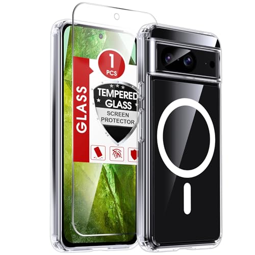 LeYi for Pixel-8A Phone Case: MagSafe Fit & Screen Protector Crystal Clear | Anti-Yellowing Slim Crystal Non-Slip Anti-Scratch Military-Grade Protective para Google Pixel 8A Case, Clear - color: Clear, size: Pixel 8a (6.1 Inch)