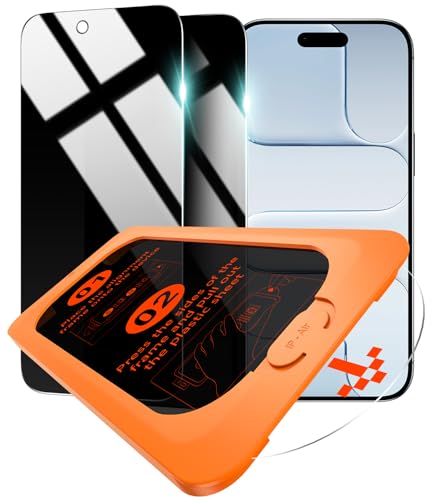 OMOTON Privacy Screen Protector for iPhone Air [Zero Failure Application], Tempered Glass for iPhone 17 Air with 9H+ Hardness & 12FT Military Grade Shatterproof, 100% Anti-Spy, Full Coverage Protection, 2 Pack - size: iPhone 17 Air