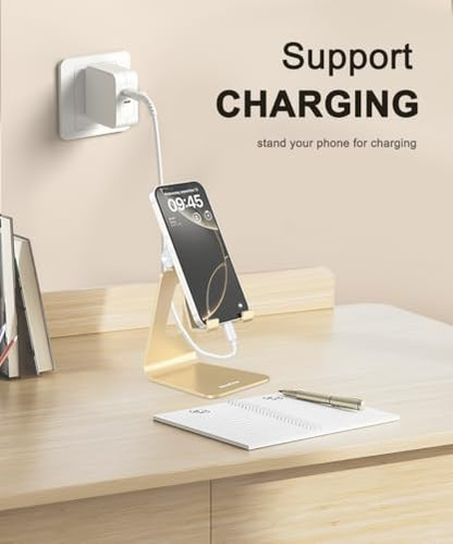 Cell Phone Stand for Desk- Adjustable Phone Stand Holder, Cradle, Dock, Desktop Stand for iPhone 17 16, 15, 14, Plus, Pro, Pro Max, 13 12 X XS,4-8" Phones, Office Accessories (Gold) - color: Gold