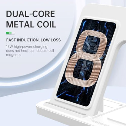 Foldable 3 in 1 Fast Charging Station for Apple Products, iPhone 17 16 15 14 13 12 Pro Max, Travel Dock Adapter & Light for i-Watch Series 11 10 9 Ultra 3/2 SE 3/2,for AirPods 4 3 2 Pro 3/2 (White) - color: WHITE